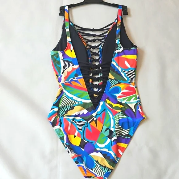 NWT! Bleu by Rod Beattie The Mix Lace Down One Piece Swimsuit - Picture 11 of 16